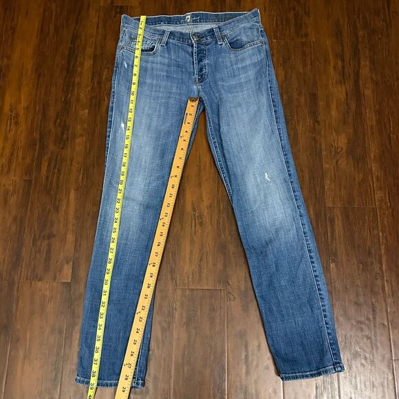 7 FOR ALL MANKIND Josefina Skinny Boyfriend Jeans Distressed Blue - Picture 13 of 14